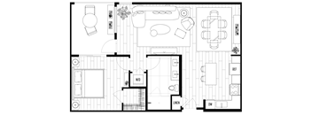 A black and white floor plan of a house with labeled rooms.